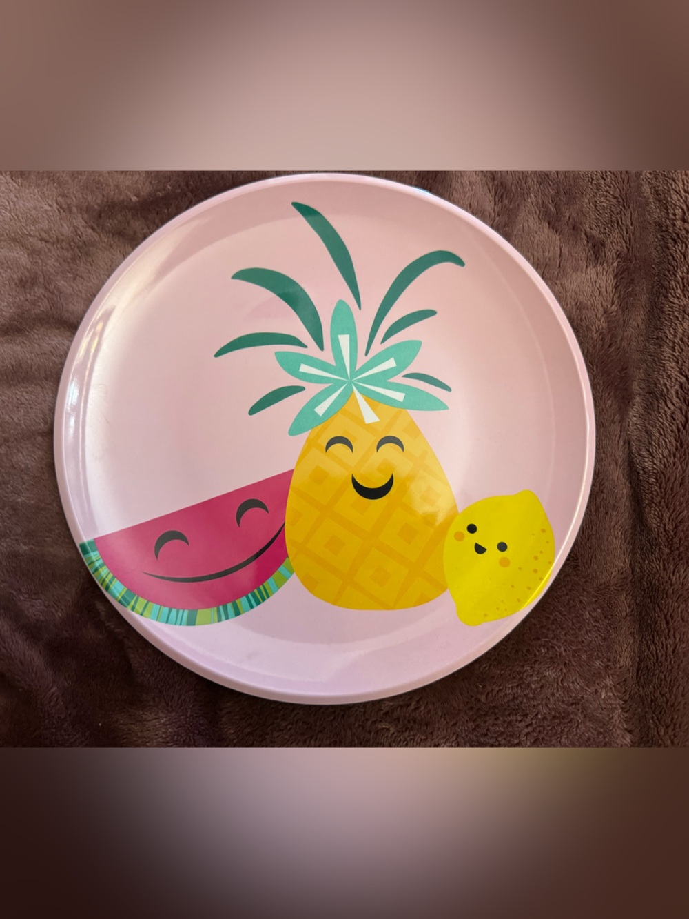 Pink Plastic Dinner Plate , SUMMER Smiling Fruits